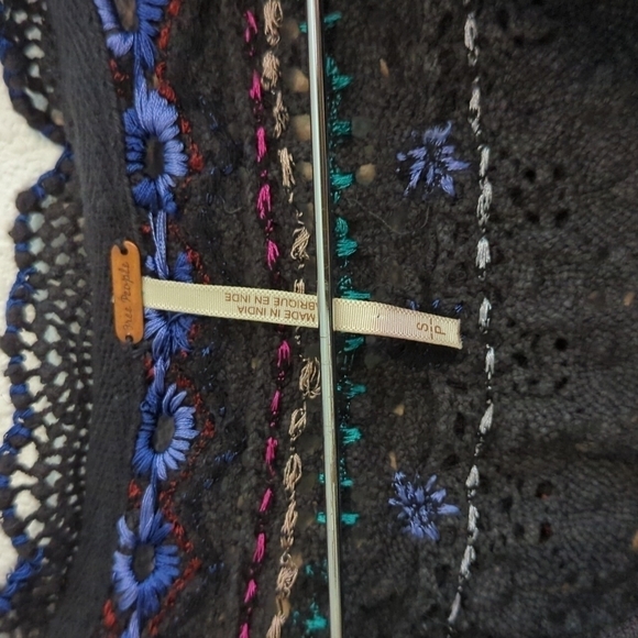 Free People Siesta Fiesta Top In Washed Black Tunic Boho Henley Popover - Picture 7 of 12